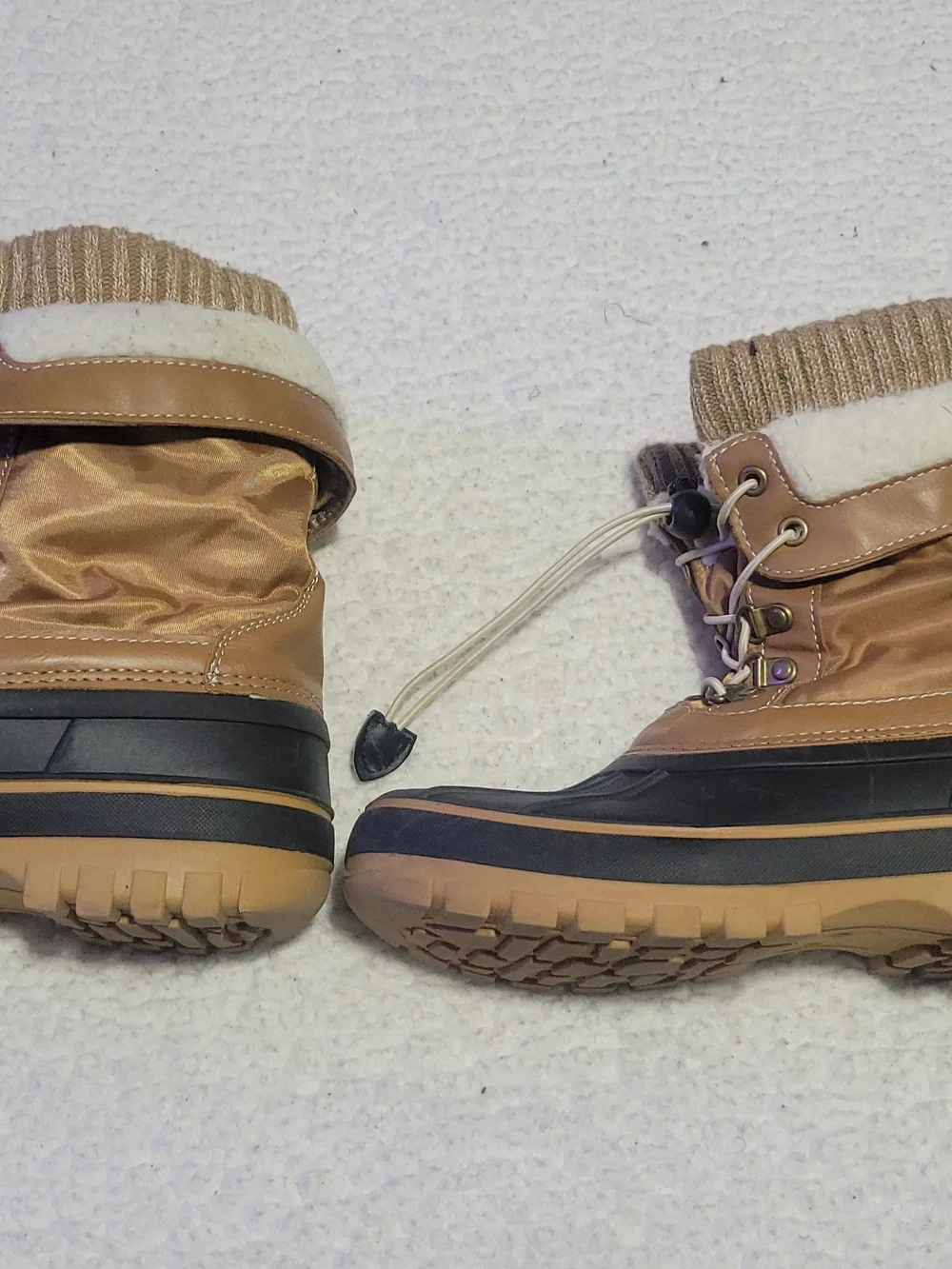 Kids Tan and Black Insulated Winter Boots with Sherpa Cuff